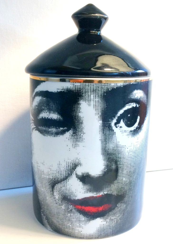 fornasetti winking lady - designer candle jar porcelain