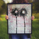 3 very bad poppies, mystery mixed media poppy, mixed media artwork, black and white art