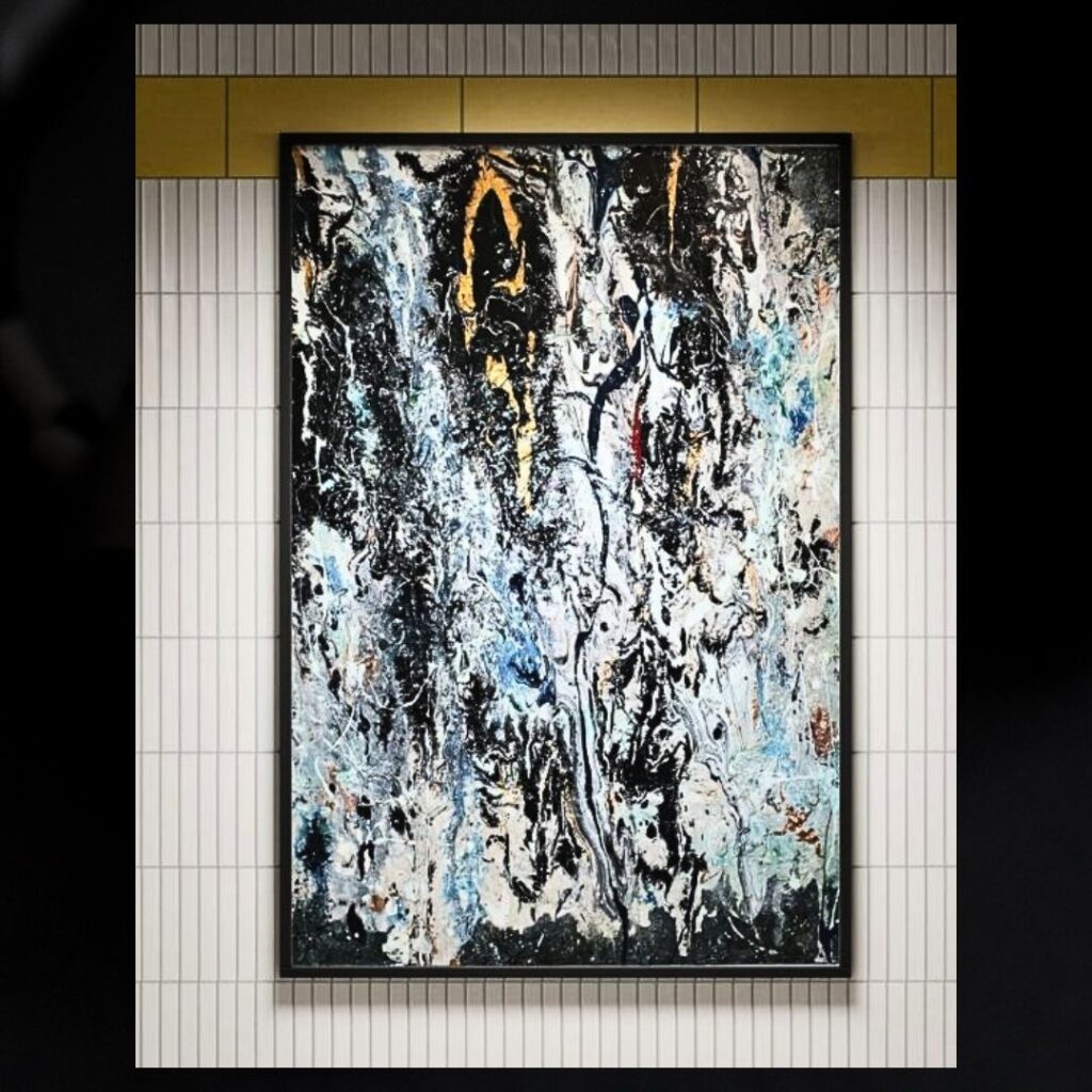 Red Sliver Poppy, mixed media art, Red White Black & Blue, collage art, emerging artist